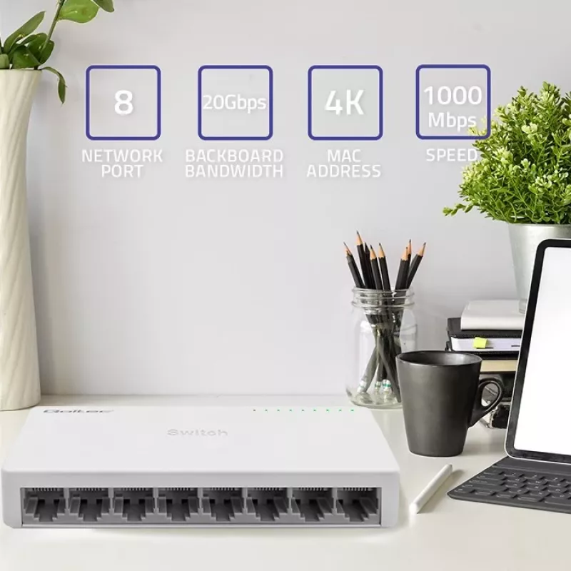 Switch di rete Qoltec 8x porte RJ45 1000Mbps LAN