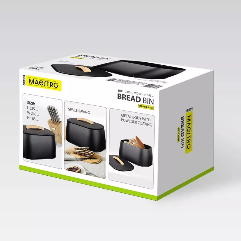 Portapane Maestro MR-1675-Nero, contenitore per pane nero