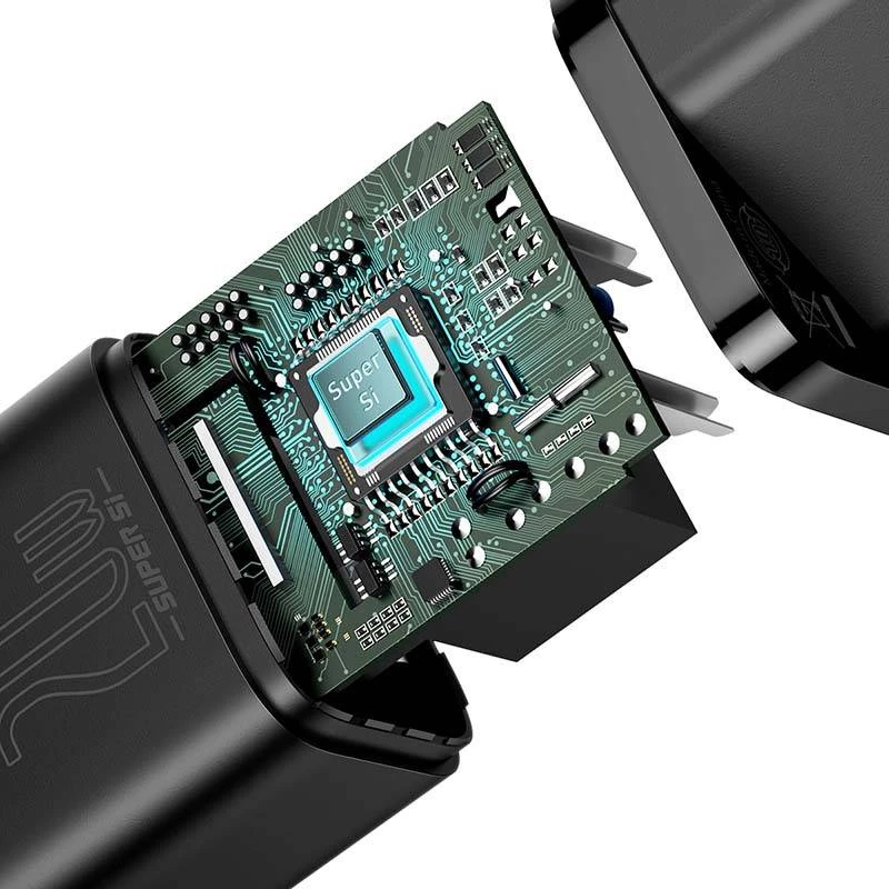 Caricabatterie rapido Baseus Super Si 1C 20W con cavo USB-C per Lightning 1m (nero)