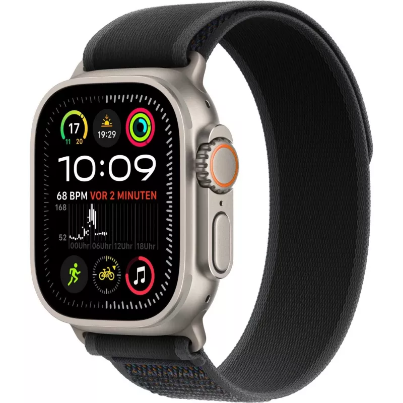 Cinturino Apple 49mm nero Trail Loop M/L finitura titanio naturale