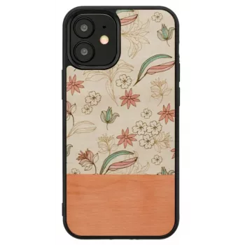 Custodia protettiva Man and Wood per iPhone 12 mini — fiore rosa su nero