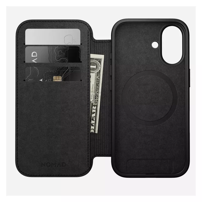 Custodia folio per smartphone Nomad Modern Leather Folio per Apple, per schermi fino a 16 cm (6,3 pollici), nero