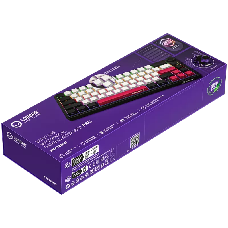 LORGAR KBP70MW, tastiera da gaming meccanica wireless 65% Pro, nero/rosso, layout EN