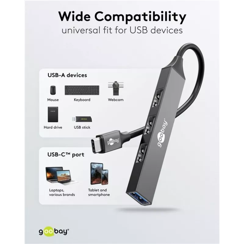 Hub USB Goobay Slim a 4 porte, USB-C™ a USB-A, USB 3.2 (74457)
