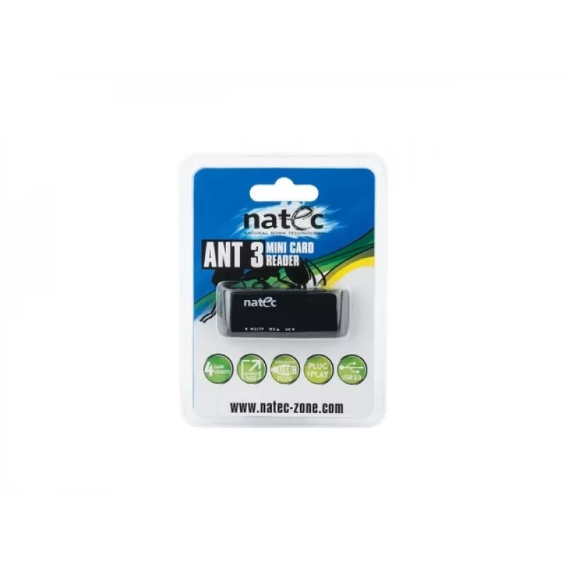 Natec MINI ANT 3 lettore di schede USB 2.0 (SD, SDHC, MMC, M2, microSD), nero (NCZ-0560)