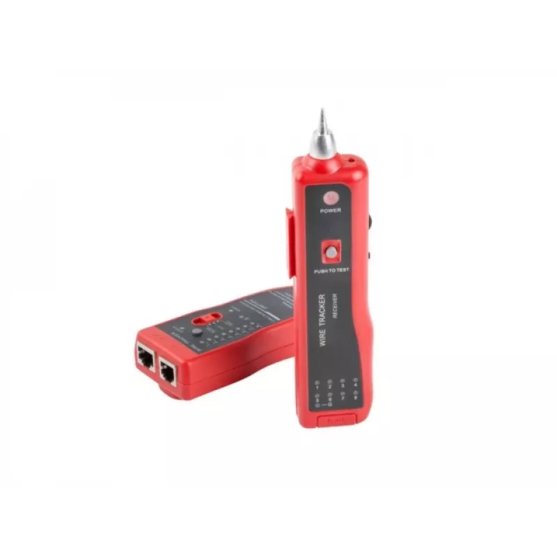 Tester per cavi di rete LANBERG NT-0501 — supporto RJ-11/RJ-12/RJ-45, lunghezza max 250 m, batteria integrata, indicatori LED, nero