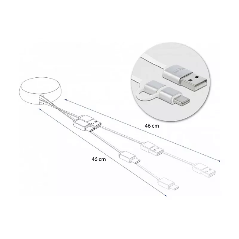 Cavo avvolgibile DeLOCK USB 2.0 2 in 1 Type-A su Micro-B e USB-C™
