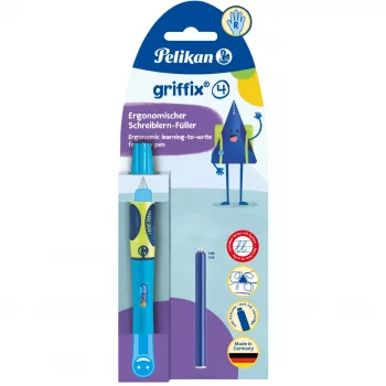 Pelikan griffix® penna stilografica per destrimani - Neon Fresh blu - blu - sistema a cartuccia - blu - plastica - acciaio inox - destrimani (820363)