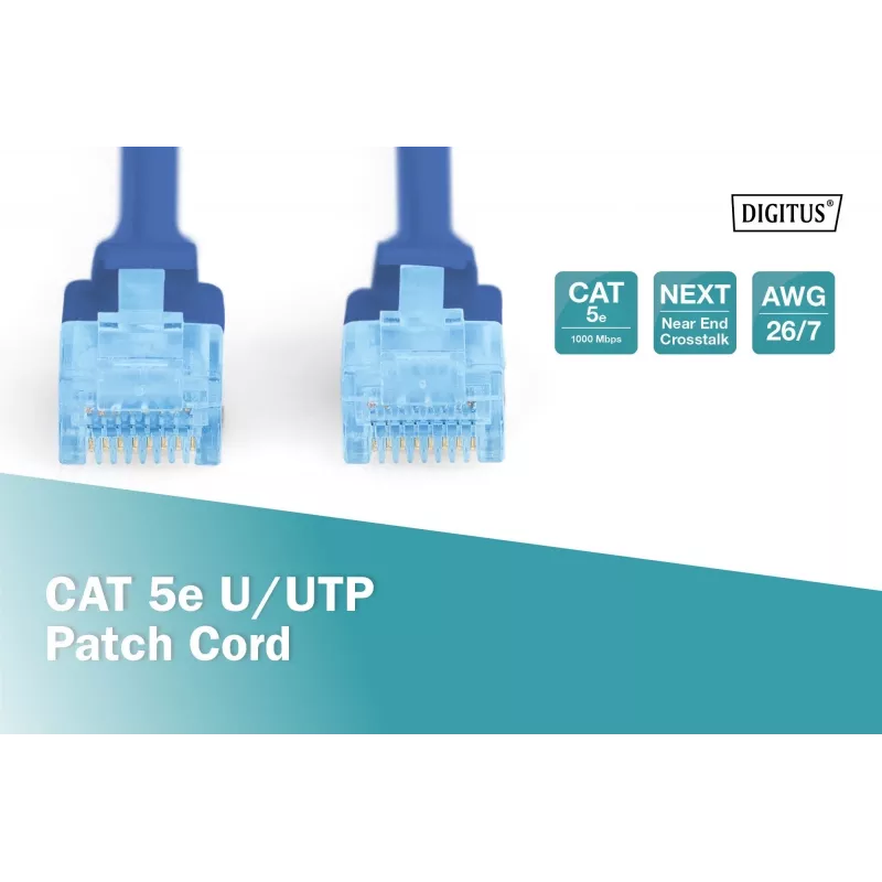 Cavo patch di rete DIGITUS Digitus CAT 5e U/UTP, 5 m, U/UTP, RJ-45 – blu