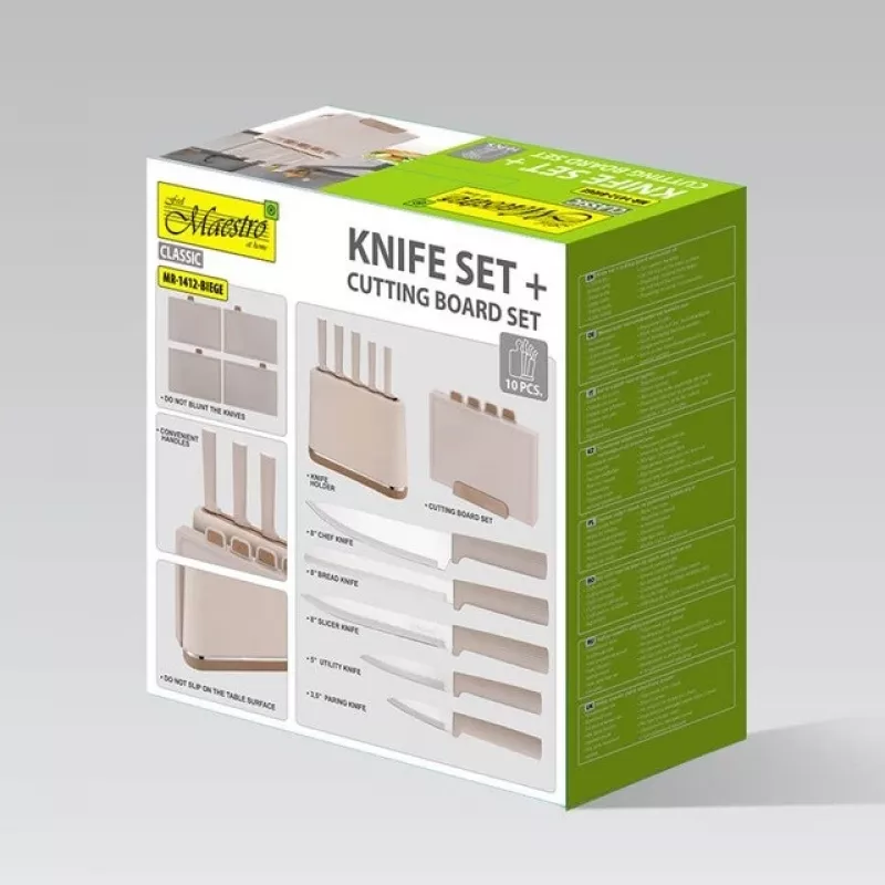 Maestro MR-1412-BEIGE set di coltelli con ceppo + set di taglieri beige