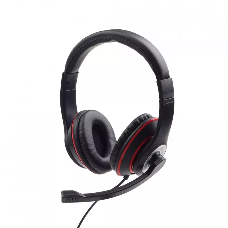 Headset gaming con filo GEMBIRD MHS-03-BKRD — binaurale, circumaurale, 3,5 mm, cavo 1,8 m, rosso/nero