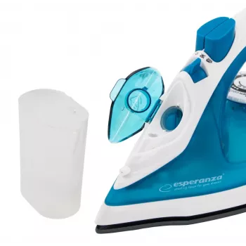 Ferro da stiro a vapore ESPERANZA EHI002 — 2200 W, piastra in ceramica, vapore verticale, 0,815 kg, bianco/blu