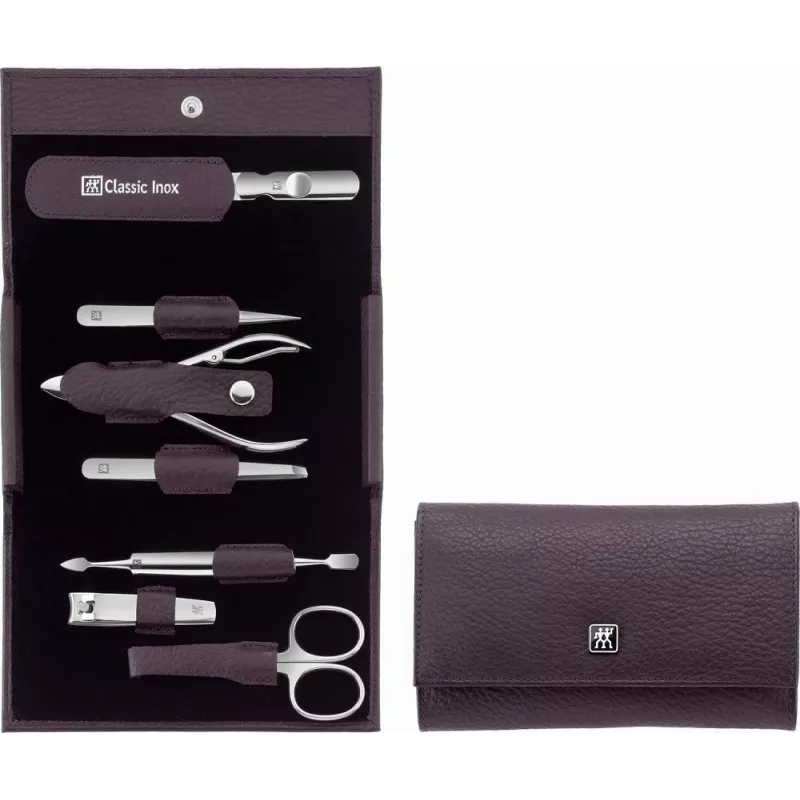 ZWILLING Classic set da manicure da viaggio in acciaio inox 97646-008-0, custodia viola, 7 pezzi