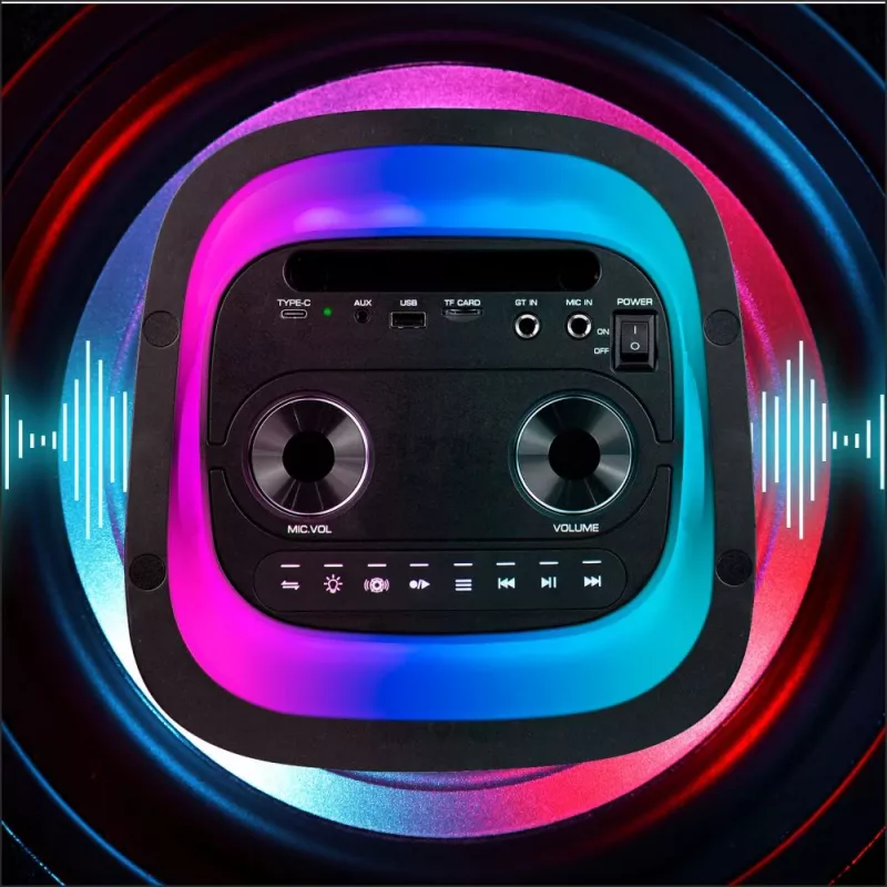 Altoparlante portatile MANTA SPK0601B100, 100 W, Bluetooth, karaoke, microfono wireless, batteria ricaricabile, equalizzatore, illuminazione disco