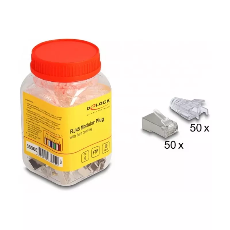 Connettore modulare RJ45 DeLOCK Cat.6 50 pz. con guaine antitorsione