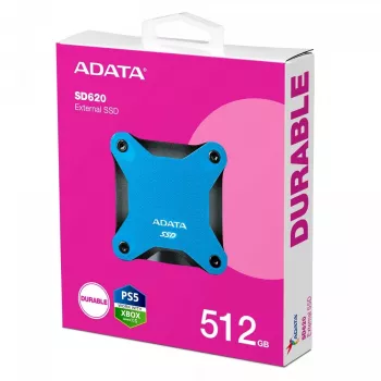 SSD esterno ADATA SD620 512 GB, USB 3.2 Gen 2 Micro-USB B, blu, custodia in silicone, antishock