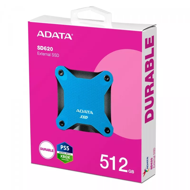 SSD esterno ADATA SD620 512 GB, USB 3.2 Gen 2 Micro-USB B, blu, custodia in silicone, antishock