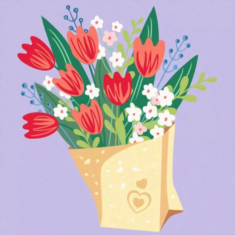 Set colora per numeri Ravensburger CreArt - Quadro bouquet di tulipani, Modello 25518