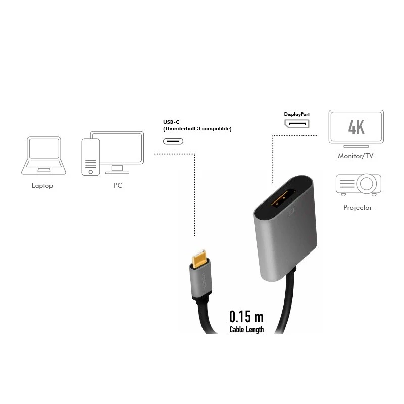LogiLink CUA0102 cavo USB 3.2 Gen1 Type-C a DisplayPort 0,15 m nero
