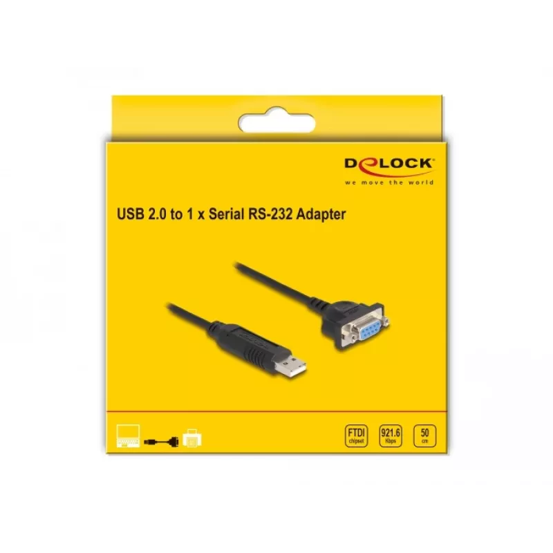 DeLOCK adattatore USB 2.0 su seriale RS-232 50 cm FTDI nero
