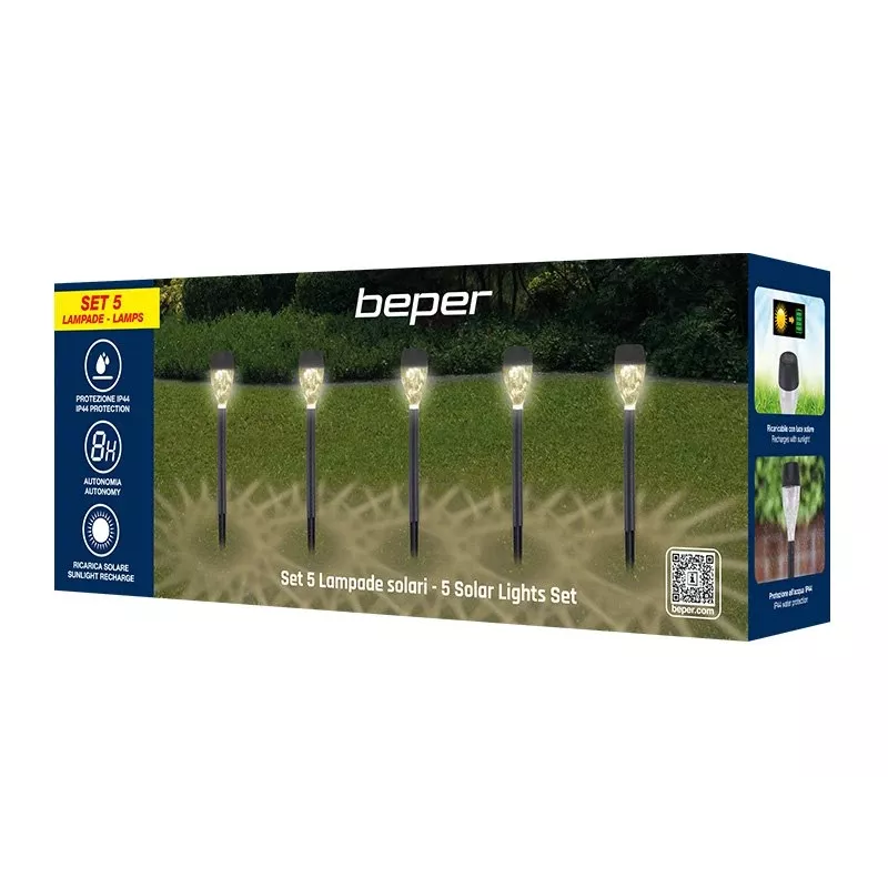 Set lampade solari da esterno Beper P207ILO050 – 5 lampade impermeabili per giardino e vialetto