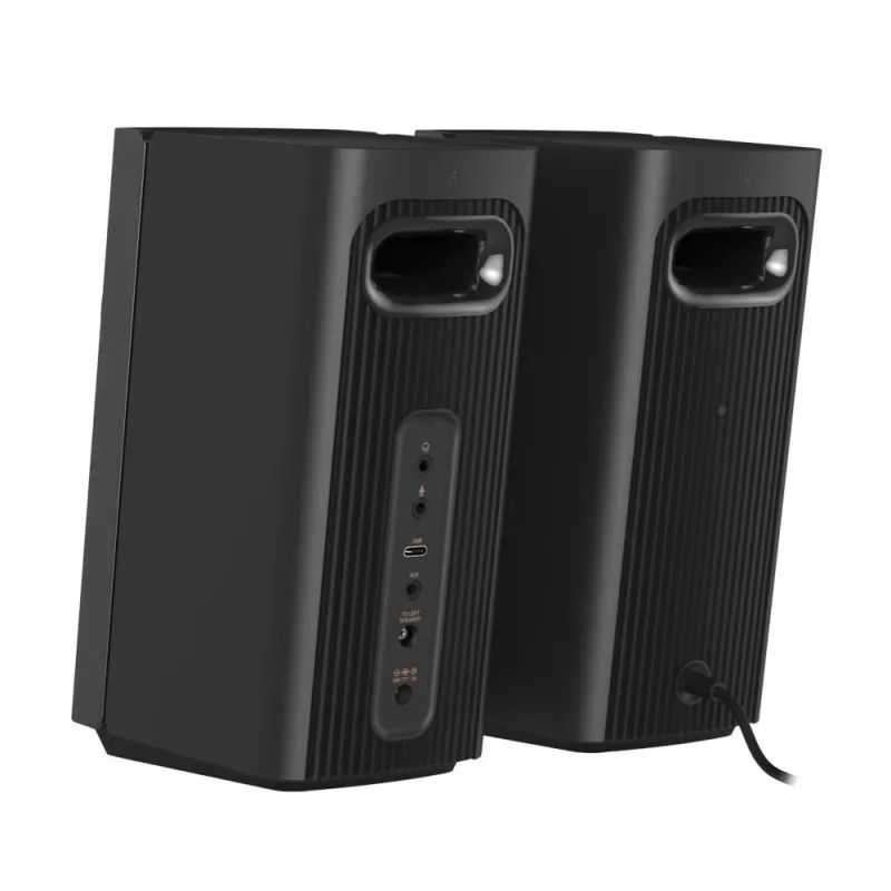 CREATIVE T60 diffusori desktop Hi-Fi compatti 2.0 con dialogo chiaro e surround tramite Sound Blaster SmartComms Kit, connessioni audio USB-C, microfono e cuffie B