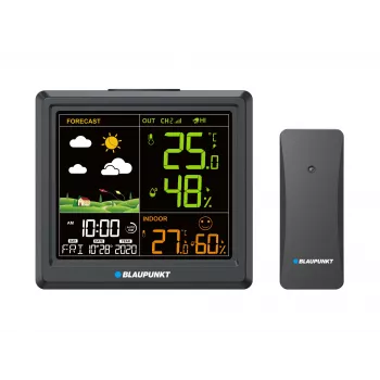 Stazione meteo BLAUPUNKT WS25BK — Monitor per temperatura e umidità interna/esterna, nero, 1 sensore, display LCD