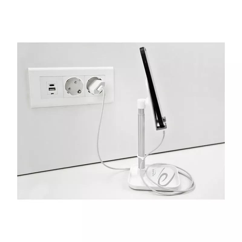 Supporto telescopico per smartphone e tablet DeLOCK con ripiano, argento/bianco
