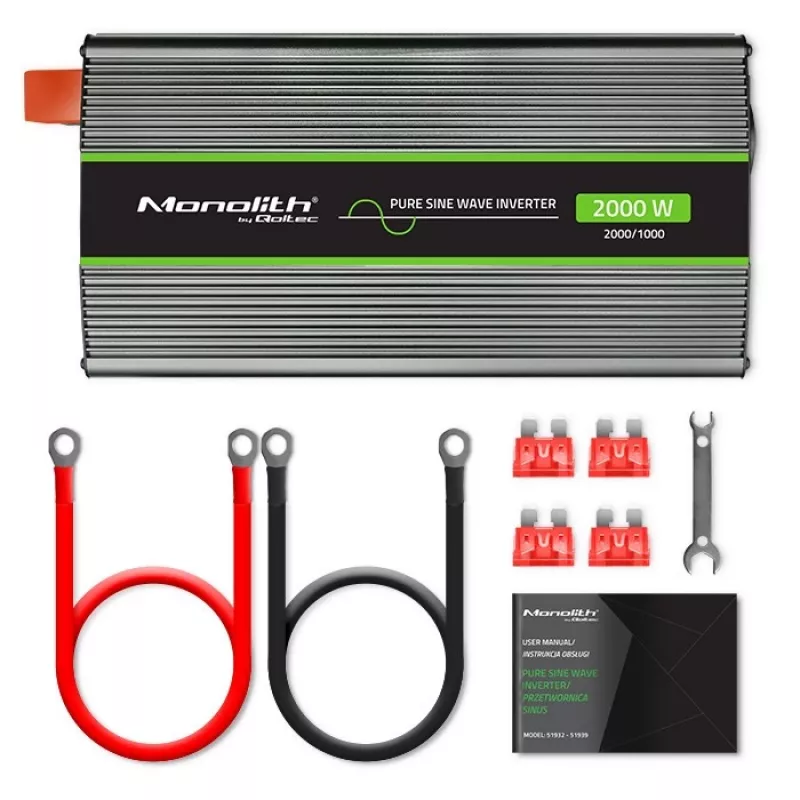 Qoltec Monolith 51934 inverter per auto, 2000 W, nero
