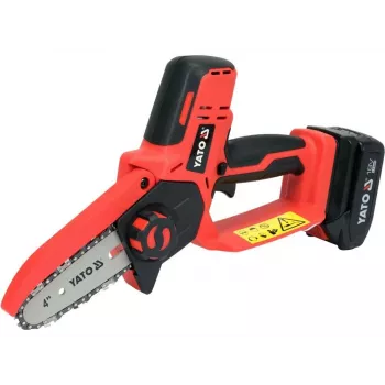 Motosega a batteria YATO YT-828135 — 18V Li-Ion 2Ah, barra 10 cm, 3200 giri/min, velocità catena 4,8 m/s, 26 maglie