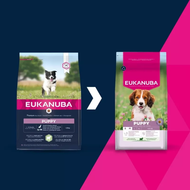 Crocchette per cani EUKANUBA Puppy & Junior Small/Medium Lamb & Rice 3 kg — alimento completo per cani giovani di razze piccole e medie