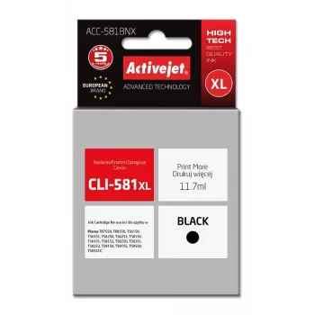 Cartuccia d'inchiostro ActiveJet ACC-581BNX compatibile per Canon, inchiostro nero a base di colorante, alta resa XL 11,7 ml, 4650 pagine, confezione singola