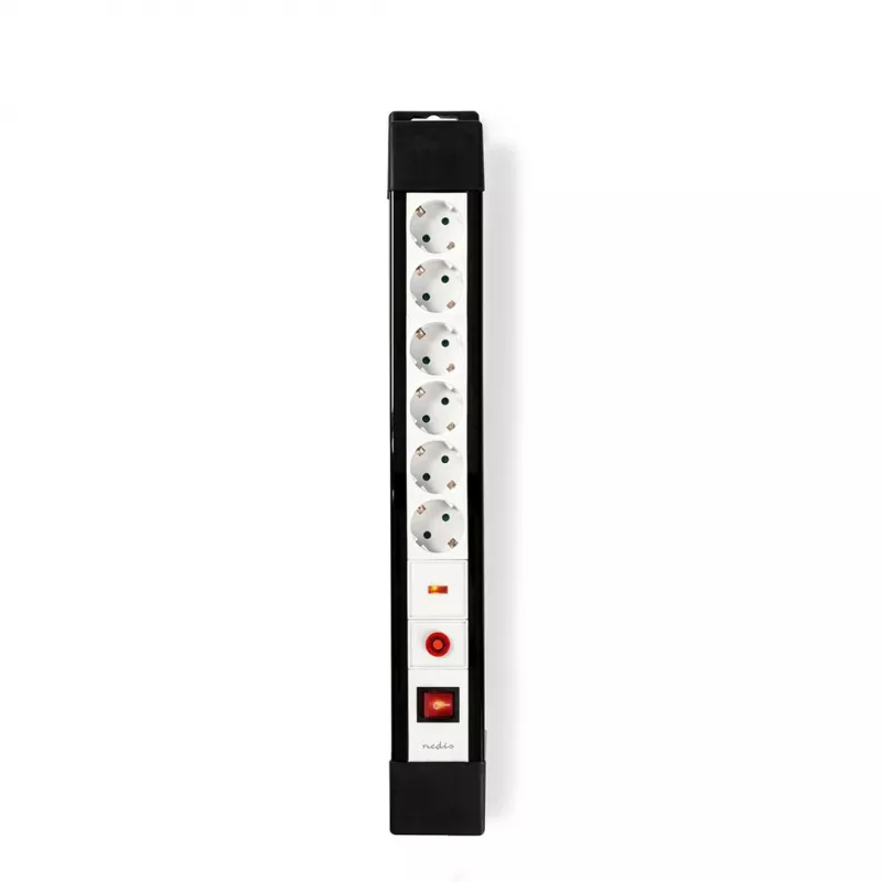 Nedis EXS630SPF1PRO prolunga elettrica 3 m 6 prese AC per interni nero, bianco