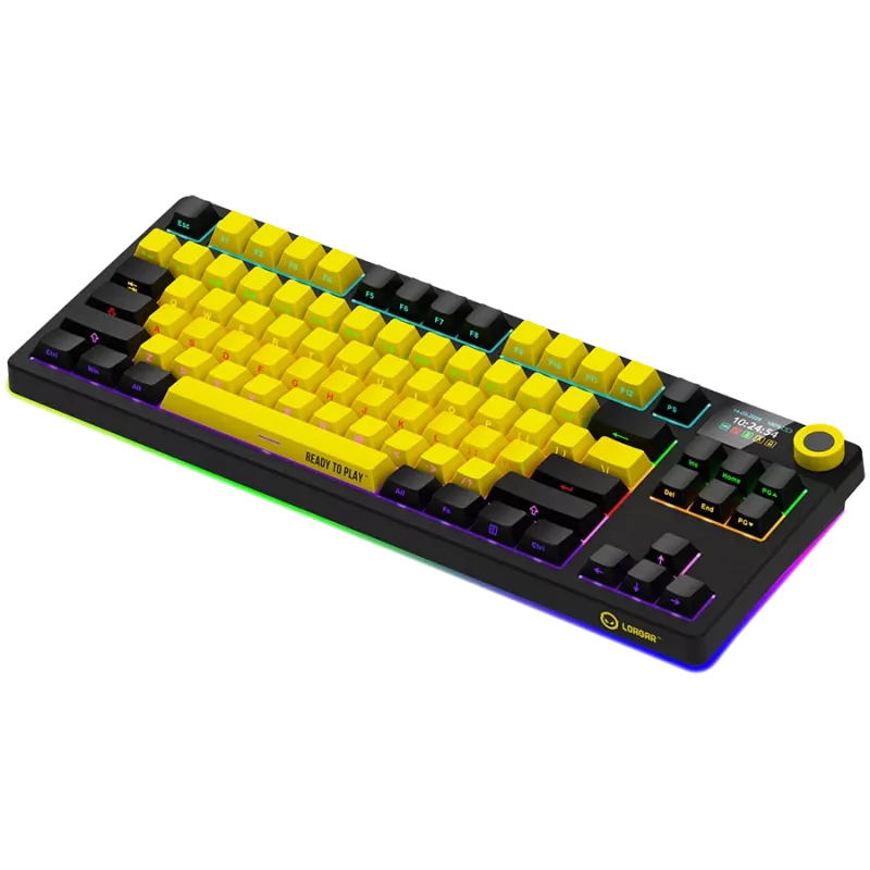 LORGAR KBP70TKLW, tastiera gaming meccanica TKL wireless Pro, nero/giallo, layout EN