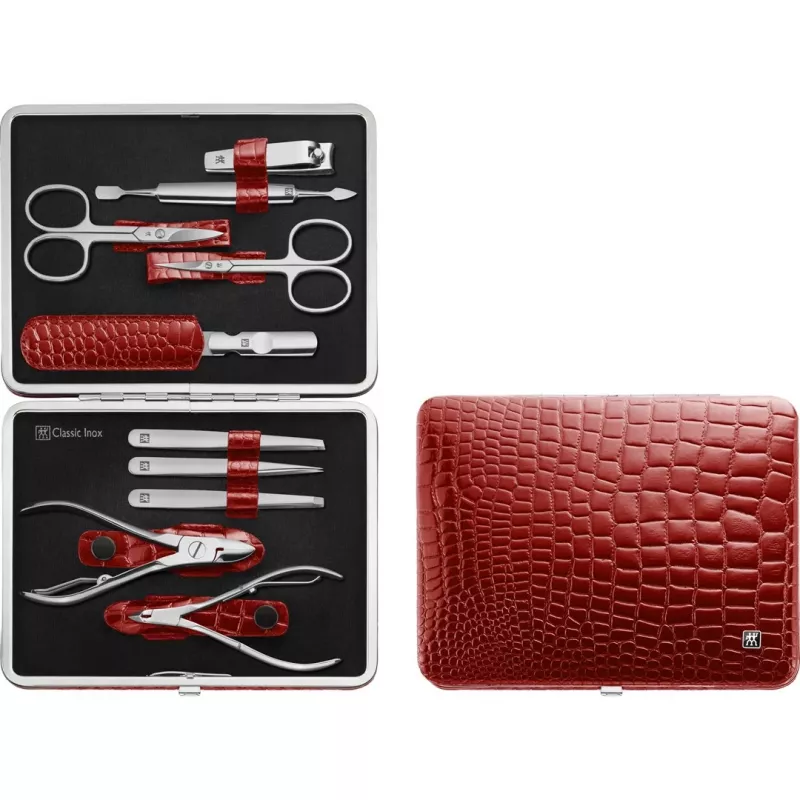 Zwilling Classic set da manicure in acciaio inox – custodia in pelle, 10 pezzi - rosso