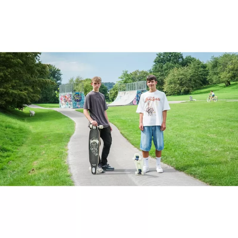Longboard Muuwmi Lights GLOW ABEC 7 con ruote luminose, nero/verde