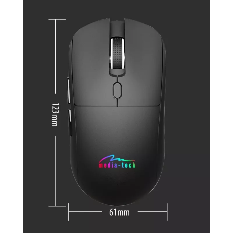 Mouse senza fili MEDIA-TECH MT1124 BT/RF Silent & Recharge — ambidestro, 3200 DPI, Bluetooth + 2,4 GHz USB, 6 tasti, ricaricabile