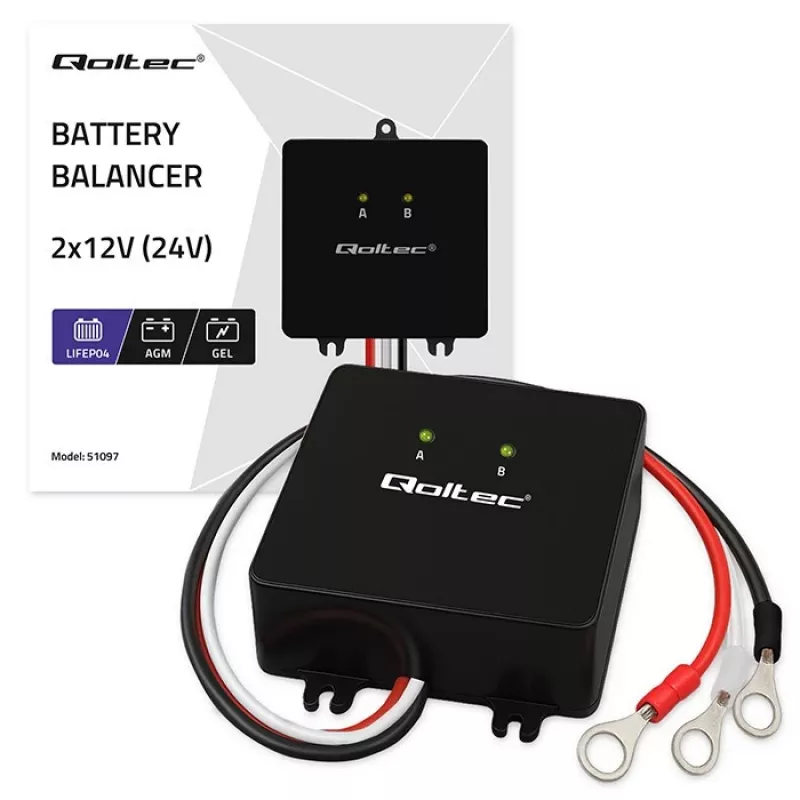 Equalizzatore di tensione per batterie QOLTEC 51097 per batterie 24V (2×12V), corrente di equalizzazione 5A