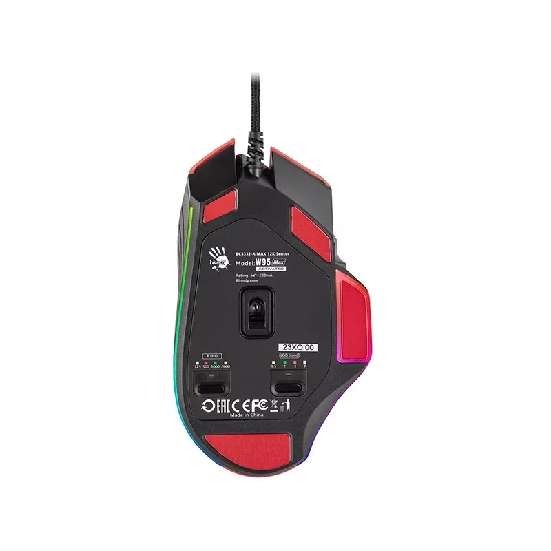 Mouse gaming A4Tech Bloody W95Max – per destrorsi, con cavo USB, 12000 DPI, 1 ms, 250 ips, 50 mln di clic, 146 g