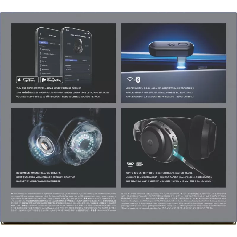 SteelSeries Arctis Nova 3P Wireless cuffie gaming wireless, Bluetooth/2,4 GHz, nere
