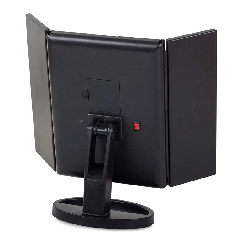 Extralink specchio da trucco, ingrandente, nero, pieghevole, retroilluminato, con base