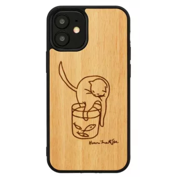 Custodia per cellulare Man and Wood per iPhone 12 mini — gatto stampato con pesce rosso
