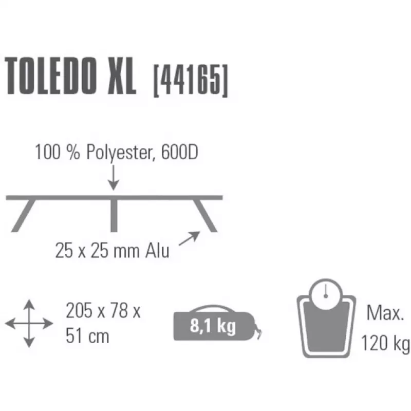 Lettino da campo Toledo XL 44165, letto da campeggio grigio