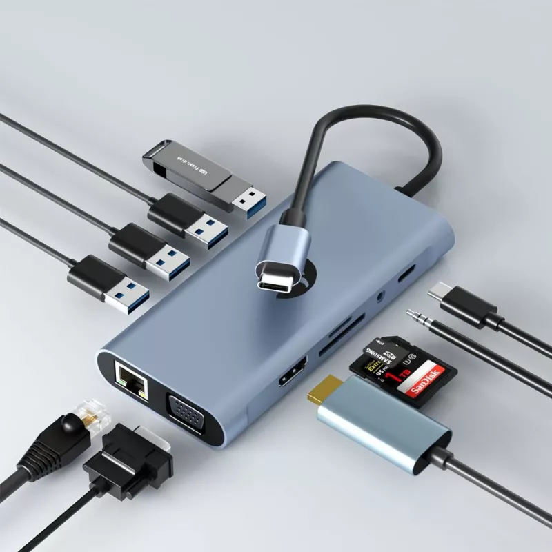 Adattatore USB-C 11-in-1 Hawk HW-HUB1101 — hub multiporta con 11 connessioni