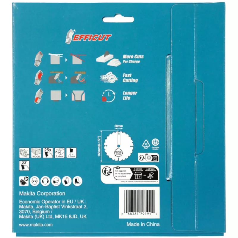Makita Efficut B-62985-2 lame per sega circolare, 165 x 20 mm, 25 denti, 2 pz.