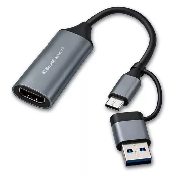 Adattatore USB-C a USB-A e HDMI 4K 30Hz QOLTEC in alluminio