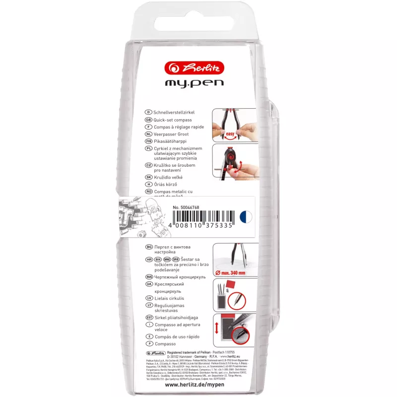 Herlitz my.pen compasso a regolazione rapida, blu/bianco