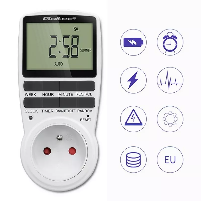 Timer elettronico QOLTEC PC0628 con display LCD, conto alla rovescia 24 ore