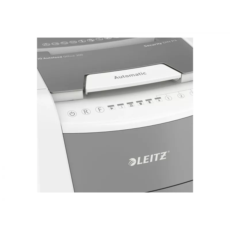 Leitz IQ Autofeed Office 300 distruggidocumenti automatico P4, taglio a croce, 22 cm, 4 x 30 mm, 60 L, 500 fogli, 55 dB