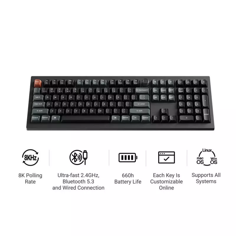 Tastiera meccanica Full-Size Keychron V6 Ultra 8K — QWERTY, Bluetooth, RGB, nero